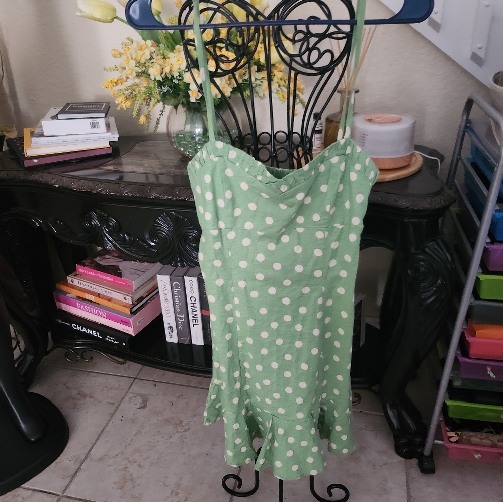 Zara Green Polka Dot Dress Size XS NWOT - Picture 3 of 5